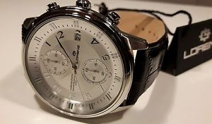 【送料無料】orologio uomo lorenz,chrono,classico,cronografo,cinturino pelle,elegante,100 mt｜hokushin