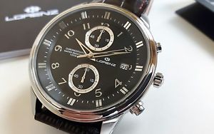 【送料無料】orologio uomo lorenz,cronografo classico,elegante,cinturino pelle,chrono,10 atm｜hokushin