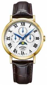 【送料無料】rotary mens windsor moonphase leather strap gs0532801 watch 18