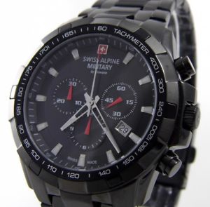 【送料無料】swiss alpine military by grovana 70439177 herren uhr chrono edelstahl schwarz