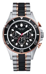【送料無料】nautica a45001g mens halyard two tone chronograph watchshowroom demo 95｜hokushin