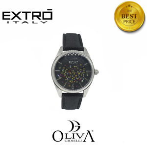 【送料無料】extr orologio acciaio pelle nero glitter quarzo ef216703neglt