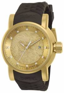 【送料無料】invicta mens s1 rally yakuza automatic goldtone and brown rubber watch 12790
