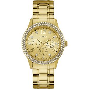 【送料無料】orologio guess bedazzle w1097l2 acciaio dorato cristalli 40mm multifunzione oro