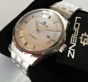 【送料無料】lorenz orologio uomo automatico meccanico,classico,elegante,bianco,42 mm,10 atm
