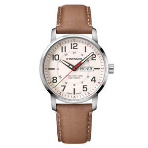 【送料無料】wenger 011541103 mens attitude brown leather strap date watch