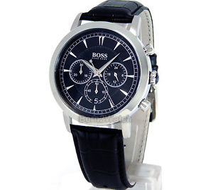 【貨物輸送無料】hugo boss men watch  chronograph  solid steel   44粍   leather strap   1512780