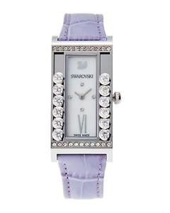 【送料無料】swarovski watch 21mm x 33mm lovely crystals square lilac leather swiss made