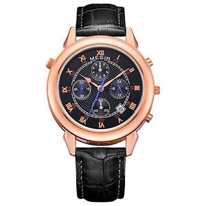 【送料無料】megir 2013 men double sided display chronograph calendar leather quartz watch