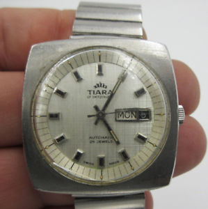 【送料無料】vintage tiara watch swiss automatic 23 jewels daydate stainless steel