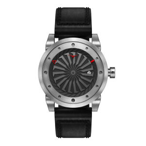 【送料無料】zinvo silver turbina automatico acciaio grigio nero pelle zaffiro orologio uomo