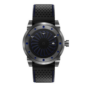 【送料無料】zinvo nitro blu automatico acciaio nero grigio pelle zaffiro orologio uomo