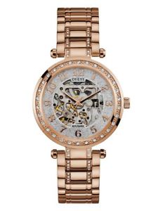 【送料無料】 guess rose gold tone automatic stainless steel ladies classic watch u1015l2