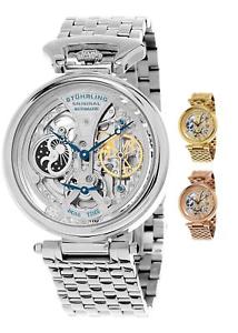 【送料無料】stuhrling mens special reserve 797 automatic wind skeleton dual time ampm watch｜hokushin