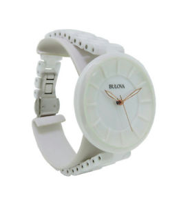 【送料無料】bulova ceramic 98l196 womens analog round white ceramic rose gold tone watch