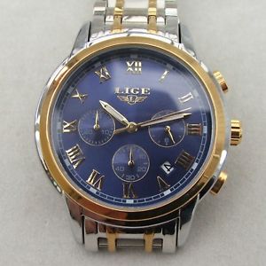 【送料無料】lige 6181 42 mm steel cased quartz dress chronograph, boxed amp;