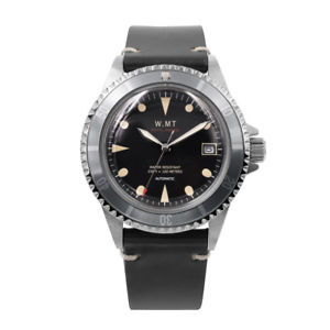 【送料無料】walter mitt acciaio automatico miyota nero datario pelle argento orologio uomo