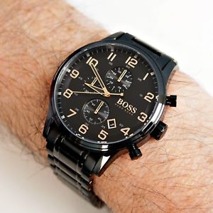 【送料無料】hugo boss 1513275 aeroliner chronograph herrenuhr schwarzgold neu