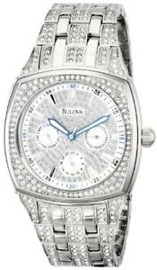 【送料無料】bulova mens made with swarovski crystal stainless steel watch