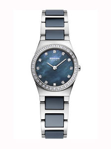 【送料無料】bering 32426707 damenuhr keramik dunkelblau, edelstahl mit steinen