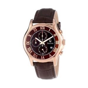 【貨物輸送無料】orologio cronografo uomo bulova 97b120 acciaio oro rosa pelle marrone chrono