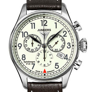 【送料無料】junkers 61865 spitzbergen f13 edelstahl chronograph leuchtzifferblatt 40 mm neu