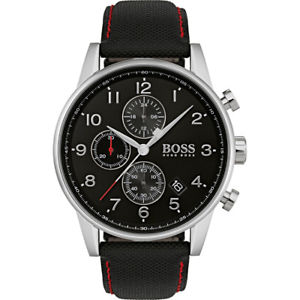 【貨物輸送無料】boss navigator herrenuhr 1513535 analog chronograph leder,textil schwarz