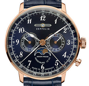 【送料無料】zeppelin 70383 hindenburg lz129 blau ros 40mm mondphase tag datum woche neu 108,900円
