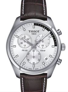 【貨物輸送無料】tissot mens pr 100 chronograph brown leather strap watch t1014171603100 男女兼用腕時計-腕時計