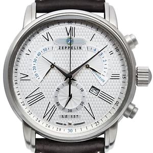【送料無料】zeppelin 76824 transatlantik lz127 stahl 42mm retrograph chronograph neu
