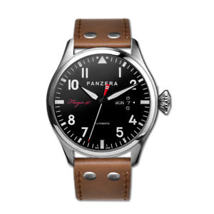 【貨物輸送無料】panzera flieger 47 automatico acciaio pilot nero pelle marrone orologio uomo
