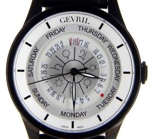 【送料無料】gevril mens 2005 columbus circle automatic stainless steel day date watch leath