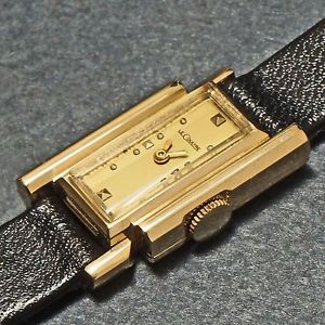 【送料無料】stunning rare lecoultre ladys solid 14k yellow gold asymmetrical wristwatch