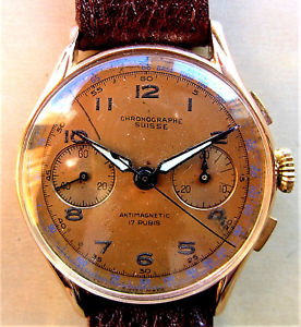 【送料無料】1940s swiss 18k gold chronographe suisse landeron 51 chronograph watch serviced