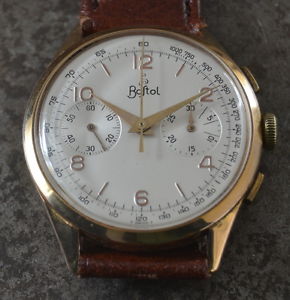 【送料無料】rare bostol chronograph mens vintage watch uhr 37,5mm 18k solid gold case