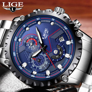 【送料無料】lige watch men luxury fashion quautz watches mens full steel multiction mi