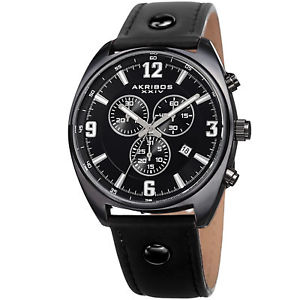 【送料無料】mens akribos xxiv ak969bk chronograph swiss quartz movement leather strap watch
