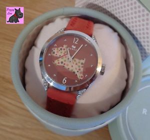 【送料無料】radley ry2175 ladies &lsquo;spotty dog&rsquo; red leather strap watch rrp 95｜hokushin