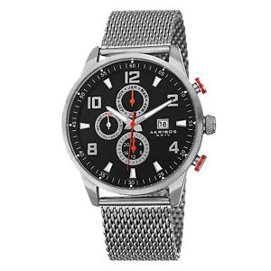 【送料無料】 mens akribos xxiv ak784ssb swiss multifunction stainless steel mesh watch｜hokushin