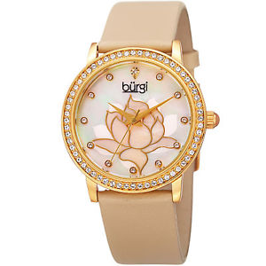 【送料無料】womens burgi bur159cm swarovski crystal bezel mother of pearl flower watch｜hokushin