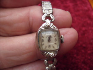 【送料無料】vintage watch lady elgin brand usa 14k white gold case working｜hokushin