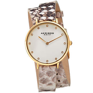【送料無料】womens akribos xxiv ak923yggy swarovski wraparound leather lizard pattern watch｜hokushin