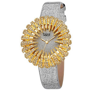 【送料無料】womens burgi bur112ygw dazzling crystal quartz yellow gold silver strap watch 18,965円