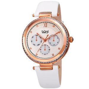 【送料無料】womens burgi bur182wt multifunction crystal rose tone white leather watch