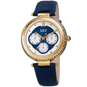 【送料無料】womens burgi bur182bu multifunction crystal gold tone blue leather strap watch｜hokushin