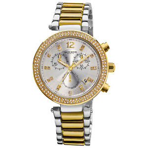 【送料無料】 womens akribos xxiv ak529tt twotone swiss chronograph crystal bezel watch