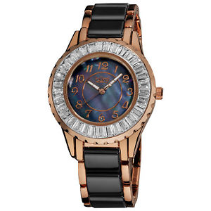 【送料無料】womens burgi bur066bkr baguette bezel mother of pearl ceramic bracelet watch