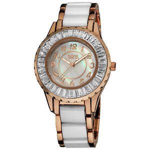 【送料無料】 womens burgi bur066wtr quartz baguette bezel white ceramic bracelet watch