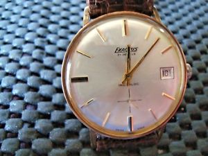 【送料無料】exactus rose gold plated date watch working no damage 1960s strap no8200