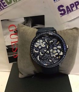 【送料無料】guess womens wildflower blue leather strap watch 43mm u0820l2 fast ship